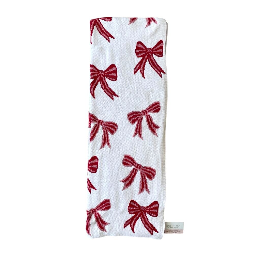 Rachel Zoe BOWS Oversized Throw Blanket 50x70 Red & White NEW - Picture 8 of 15